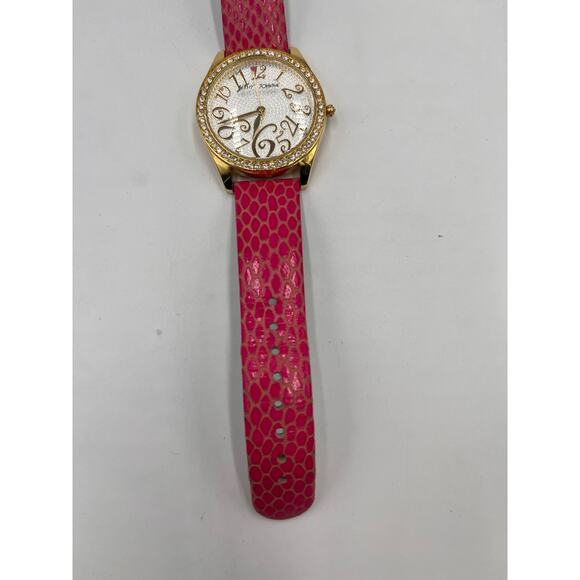 Betsey Johnson Pink Band Gold Tone‎ Rhinestone Watch BJ2161 40mm - Picture 3 of 12